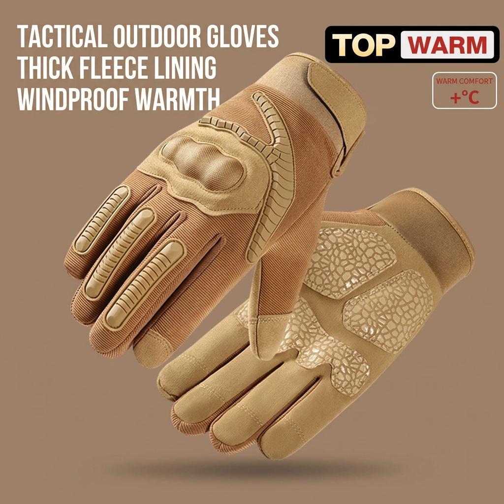 Tactical outdoor gloves with thick fleece lining