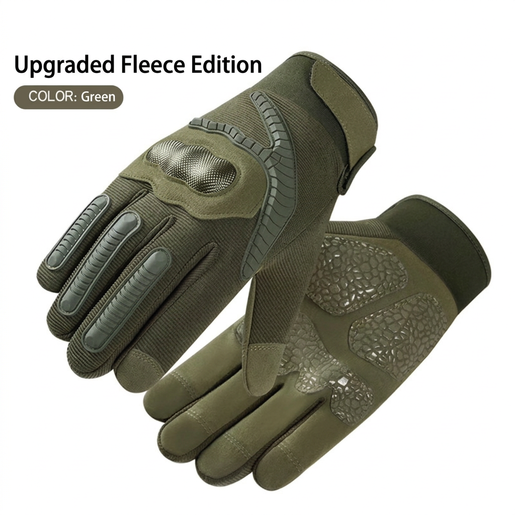 Green upgraded fleece tactical gloves